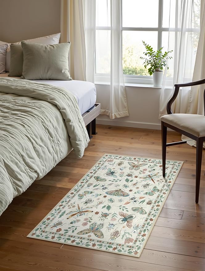 Lahome Insect Entryway Rug, 2X3 Soft Washable Kitchen Rug Non-Slip, Ultra-Thin Door Mat Indoor Entrance Stain Resistant Small Throw Carpet for Bathroom Bedroom(2x3ft,Beige)