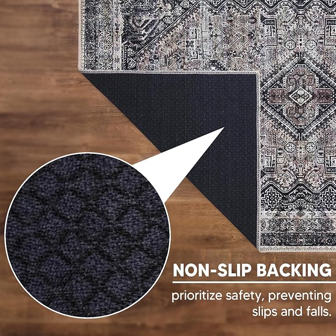 Keen Home Design 2x12 Rug - Machine Washable Runner Rug with Non-Slip Backing, Ideal for Hallway, Entryway, Kitchen, Laundry Room - Vintage, Easy Clean, Durable, Low Pile - (2'6" x 12')