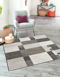 Unique Loom Autumn Collection Area Rug - Providence (4' 1" Square, Gray/ Ivory)