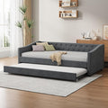 Favfurish Twin Size Daybed with Trundle Upholstered Day Bed Frame with Button Tufted Backrest and Nailhead Decorated Armrest for Living Room Bedroom,No Box Spring Needed,Dark Grey