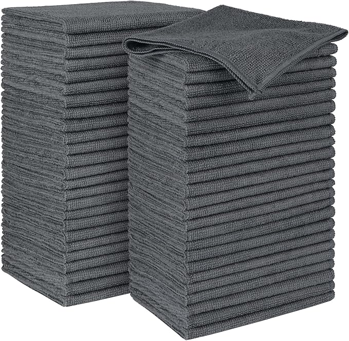 HOMEXCEL Microfiber Washcloths Towel Pack of 50, 12" x 12" Highly Absorbent and Soft Face Towels Wash Cloths for Bathroom, Gym, Hotel and Spa, Fast Drying Multi-Purpose Cleaning Cloth, Grey