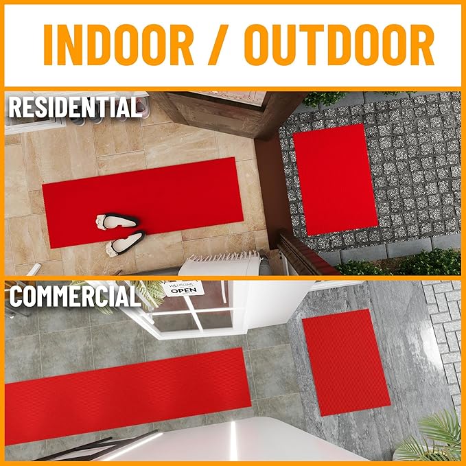 Ottomanson 6'6" x 11' Mud Mat Area Rug Scraper Carpet - Non-Slip, Dirt Trapping for Indoor & Outdoor Use - Ideal for Entryway, Garage, Kitchen, Patio & High-Traffic Areas, Red