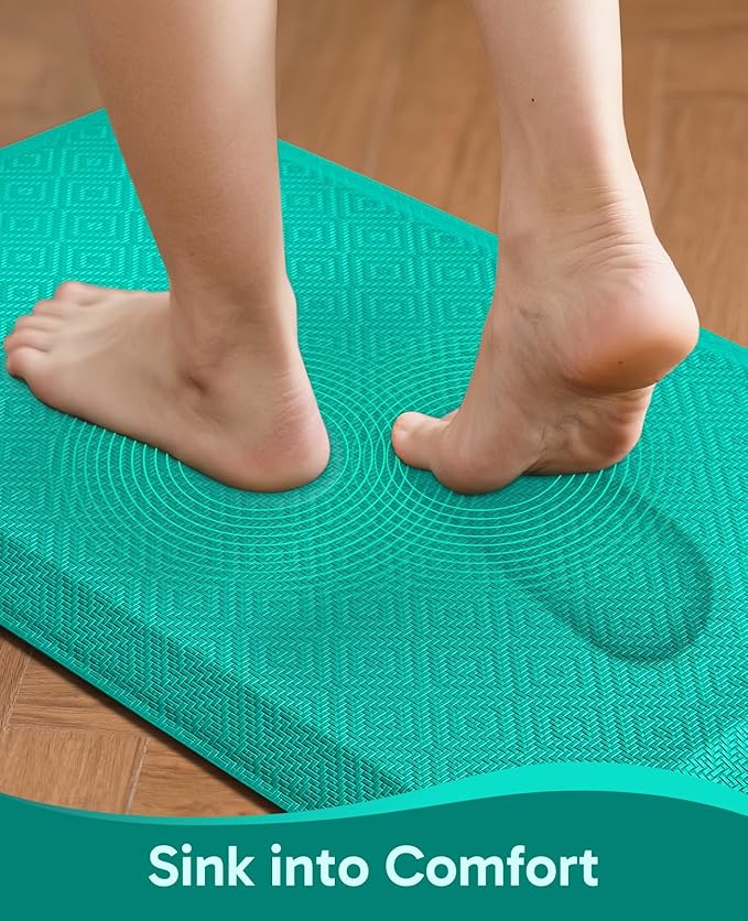 Ophanie Kitchen Mats for Floor, 3/4 Inch Thick Kitchen Rugs, 20''x32'' Anti Fatigue Standing Cushioned Mat, Waterproof,Comfort Ergonomic Mat for Office, Home, Sink, Teal Non-Slip Bottom