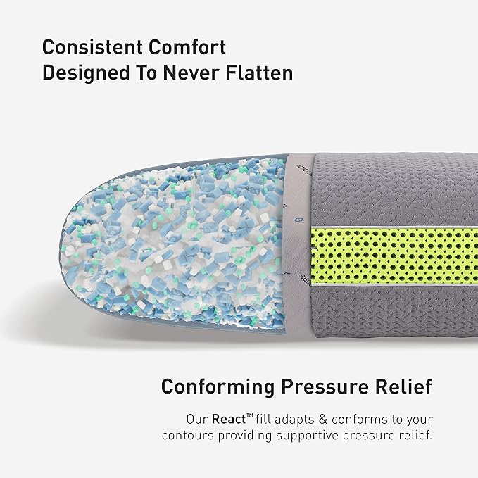 Bedgear Multi-Position Performance Pillow – Medium Soft Hypoallergenic Pillow with React Blend Fill for Back, Stomach, and Side Sleepers – Temperature-Regulating with Airflow Technology