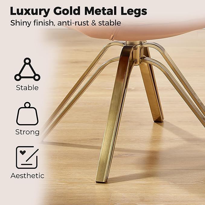 Zouron Mid Century Modern Swivel Accent Chair with Gold Metal Legs, Upholstered Swivel Chair No Wheels, Side Accent Arm Chair Vanity Chair for Small Space Home Office Living Room Bedroom, Orange