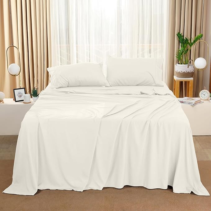 Utopia Bedding King Sheet Set – 4 Piece Bed Sheets for King Size Bed, Soft and Breathable Microfiber, Includes 1 Fitted Sheet, 1 Flat Sheet and 2 Pillowcases (Ivory)