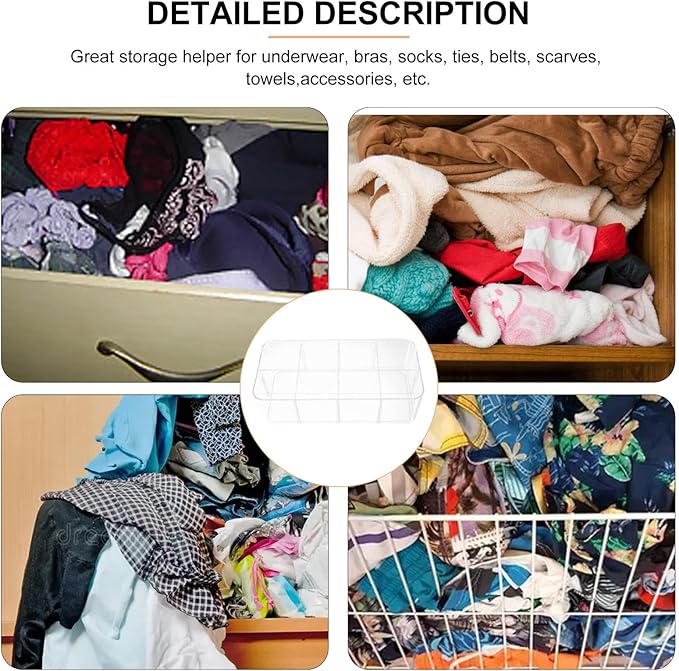Underwear Organizer Box with 8 Compartments, Socks and Panties Drawer Organizer, Plastic Clothing Storage for Bedroom and Closet Organization