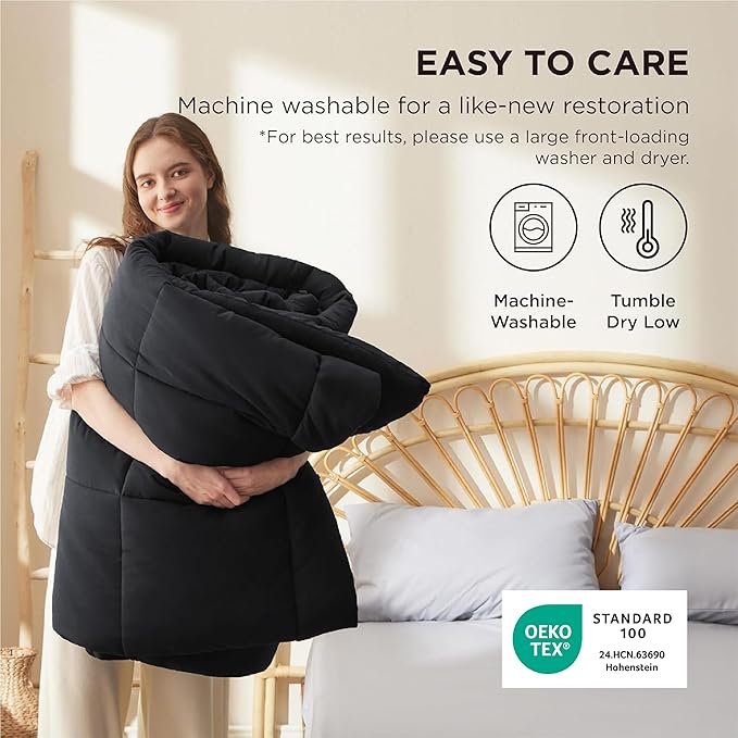 Bedsure Comforter Duvet Insert - Quilted Comforters Oversize Queen Size, All Season Duvet, GentleSoft Down Alternative Bedding, with 8 Tabs, Gifts for Women/Men, Black, Oversize Queen 98 x 98 Inches