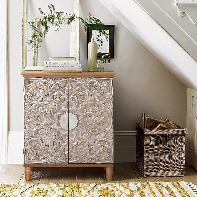 PHI VILLA Accent Cabinet with Doors - Antique Storage Cabinet for Entryway Buffet Sideboard