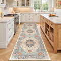 Area Rugs 3'x9' Washable Non-Slip, Floral Vintage Distress Print Pattern Medallion Carpet for Living Room Bedroom Dining Room, Beige Navy Blue Orange Colorful