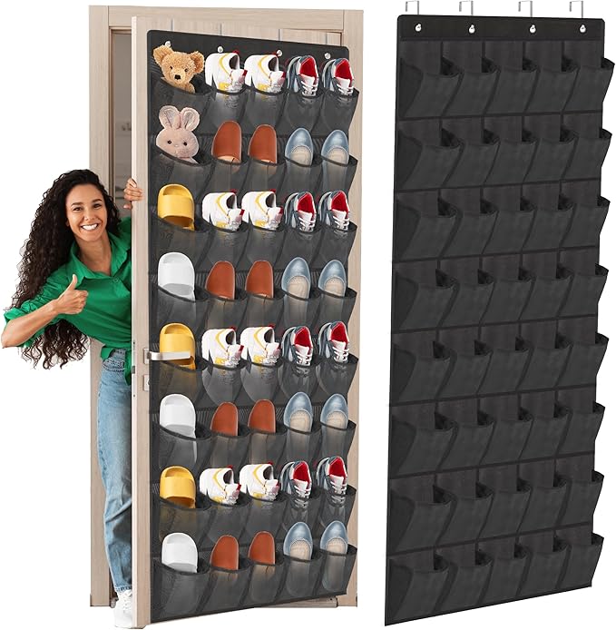 Over The Door Shoe Organizer, 40 Large Mesh Pockets Hanging Shoe Rack Organizer for Closet Behind The Door Storage Holder for Entryway Bedroom Dorm Black