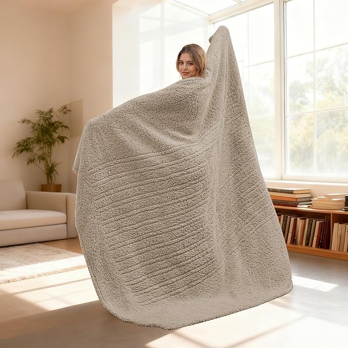 Electric Heated Blanket 6 Heating Settings & 10H Auto Off Full 72×84 Double Sided Plush Sherpa Ultra-Soft Warm Thick, Machine Washable, Fast Heating, Home Office Light Brown