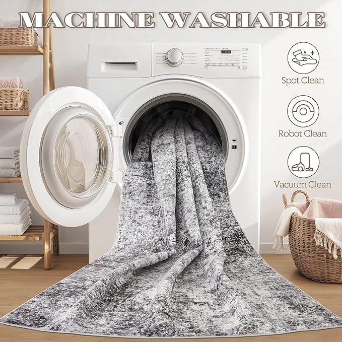 Area Rug Living Room Rugs - 3x5 Large Soft Indoor Neutral Modern Abstract Low Pile Washable Rug Carpet for Bedroom Dining Room Farmhouse Home Office - Grey