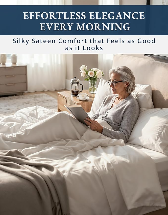 100% Egyptian Cotton Sheets King Size - 1000 Thread Count Silky Sateen King Size Sheets Set, Naturally Cooling & Breathable, Ultra-Soft Hotel Luxury Sheets with 15" Snug Fit Deep Pockets - White