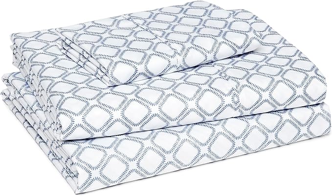 Amazon Basics Lightweight Super Soft Easy Care Wrinkle Free Microfiber 3 Piece Bed Sheet Set with 14-Inch Deep Pockets, Twin, Aqua Squre Grid, Grid, Kids, Men & Women Bedding