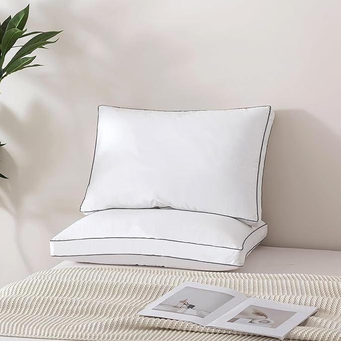ELNIDO QUEEN Goose Feather Down Pillows Queen Size Set of 2，Luxury Hotel Collection Bed Pillows for Sleeping， Down Surrounded Pillows 2 Pack, Soft ＆ Fluffy for Side, Back Sleepers 20x30 in
