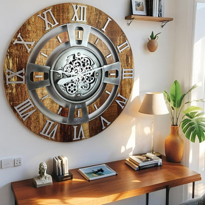 The Gears Clock Real Moving Gear Wall Clock England Line (Vintage Brown, 24 inches (60 cm))