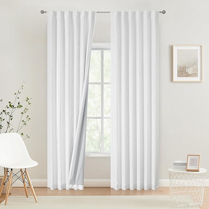 Vision Home Rod Pocket Back Tab White Total Blackout Bedroom Curtains 95 inch for Living Room Nursery Window Panels Thermal Insulated Energy Efficient Soundproof Pure White Drapes 2 Panels 50" Wx95 L