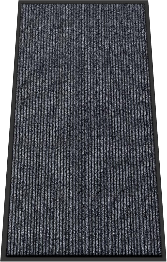 Kuyal Front Door Mat, 4'x8' Indoor Outdoor Entrance Mat, Commercial Floor Mats Inside Outside Entrance, Heavy Duty Durable Welcome Mats, Rubber Backing Non Slip Outdoor Mats for Entryway,Dark Gray