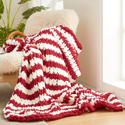 Amélie Home Chunky Knit Blanket Throw, Thick Soft Yarn Chunky Throw 50x60, Handmade Chenille Cable Knitted Crochet Throw Blanket, Warm Rope Knot Blanket for Couch Bed Sofa, Red White Stripe