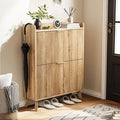 Fluted Shoe Cabinet with 2 Flip Drawers, Mid Century Modern Shoe Storage Cabinet for Entryway, Hidden Shoes Rack Cabinets Free Standing Shoes Organizer for Hallway(Oak)