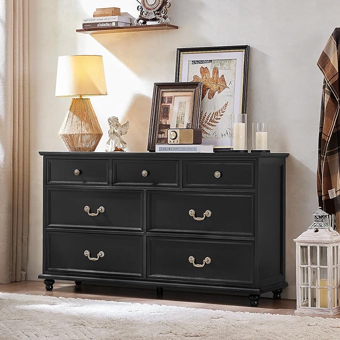 Farmhouse Dresser and Nightstand Sets 3 Piece, Nightstands Set of 2 and 7 Drawers for Bedroom, 54" Wide Dresser and 24" Inch Night Stand Set for Bedroom, Living Room, Hallway