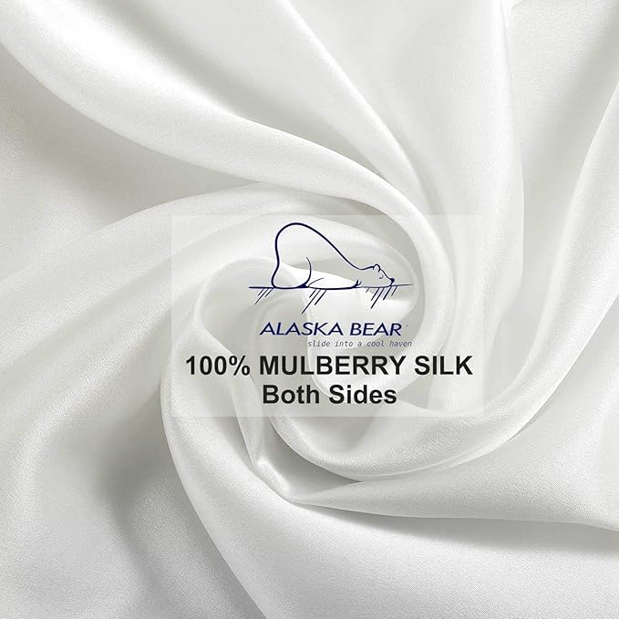 ALASKA BEAR Silk Pillowcase 20 by 54 for Couple Hair and Skin Organic 100% Mulberry Silk Pillow Slip for Bliss Sleep, Body Size(1pc, Ivory White)