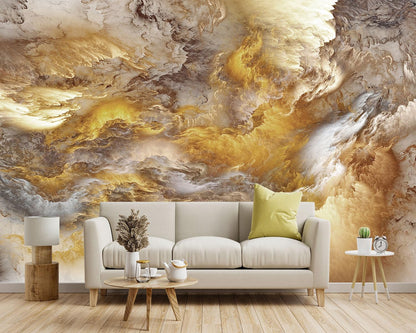 -Golden Clouds Ceiling Fabric Wallpaper Living Room Bedroom Bathroom Modern Boys Girls Kids Room Abstract Large Mural- 183"x120"（ not Peel and Stick）