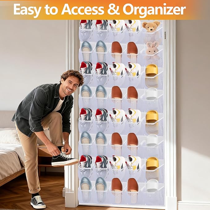 Over the Door Shoe Organizer, 40 Large Mesh Pockets Hanging Shoe Rack Organizer for Closet Behind The Door Storage Holder for Entryway Bedroom Dorm White