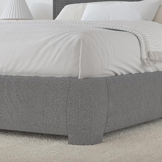 BarnFurin King Size Boucle Bed Frame and Headboard, Cloud Upholstered Platform Bed Frame, Modern Style, Soft Rounded Corners, No Box Spring Required, Easy Assembly, Light Grey