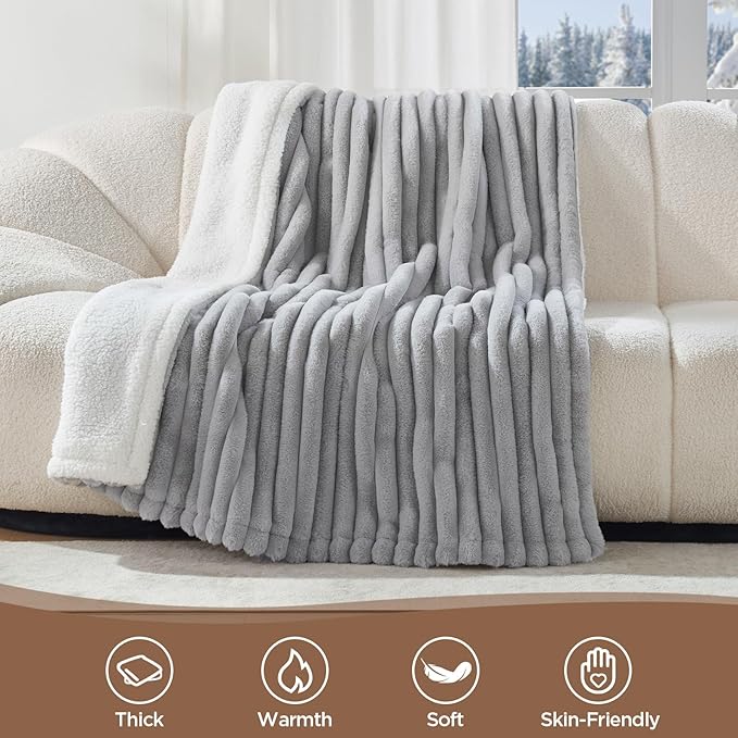 Westinghouse Electric Blanket Full Size, Super Cozy Luxury Faux Fur & Sherpa Heated Blanket with 10 Heating Levels & 1-12 Hours Auto Off, Fast Heating Blanket, Machine Washable, 80x 84 Inch Light Grey