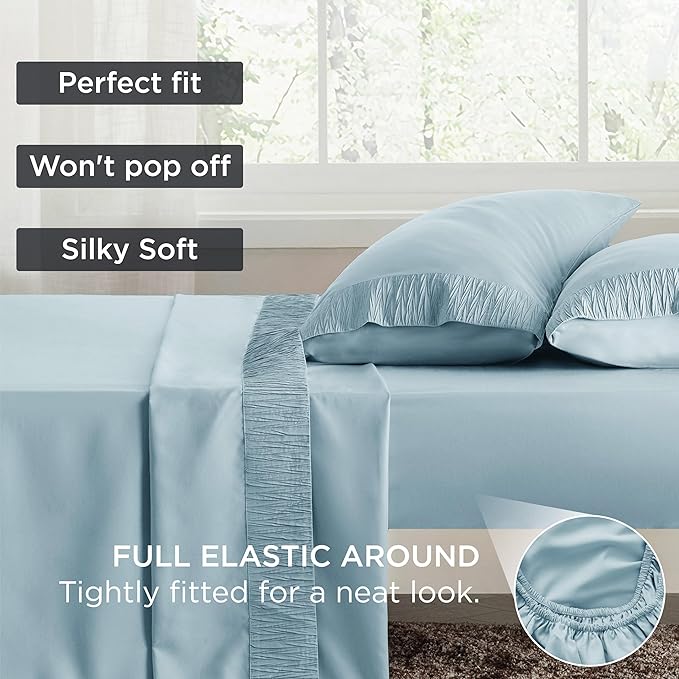 Bedsure Twin XL Sheet Sets Dorm Bedding - 3 Pieces Soft Extra Long Twin Sheets, Hotel Luxury, Easy Care Microfiber for Women, Men, Light Blue