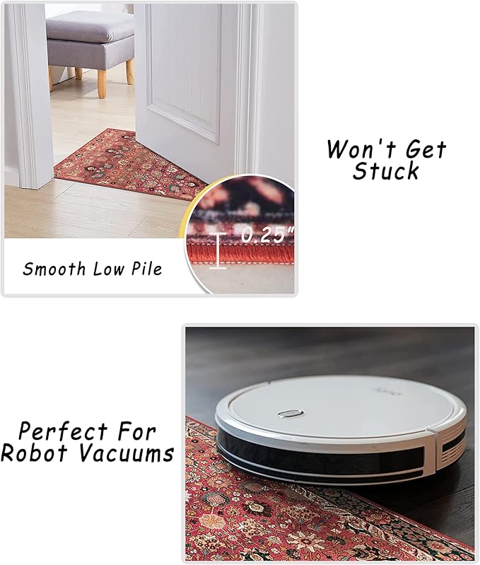 vivorug Runners for Hallways 2'x8', Non Slip Washable Rug, Carpet Runner for Kitchen Laundry Room Bedroom, Ultra Soft Rug Runner with Rubber Backing, Cherry Red/Spice