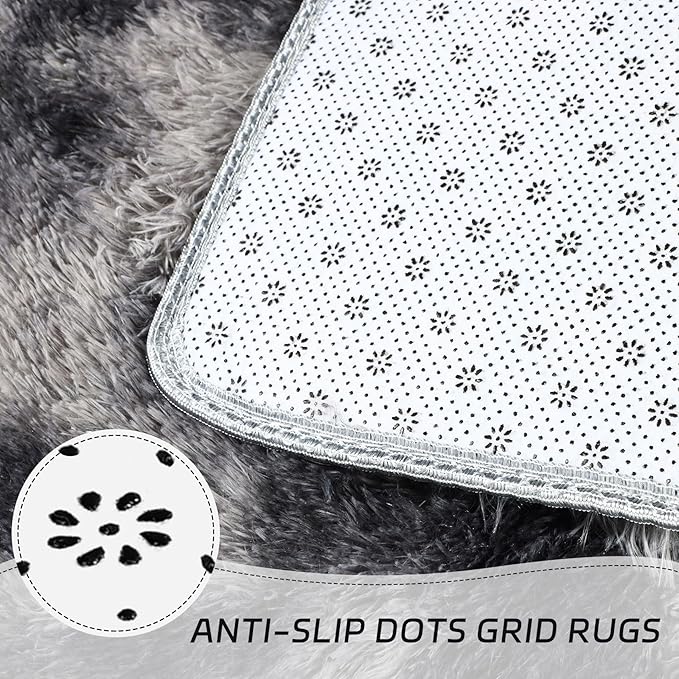 duduta Grey Plush Rugs for Bedroom 3x5 ft, Tie Dye Fluffy Gray Shag Rug for Dorm Nursery Bedside, Machine Washable Non Slip