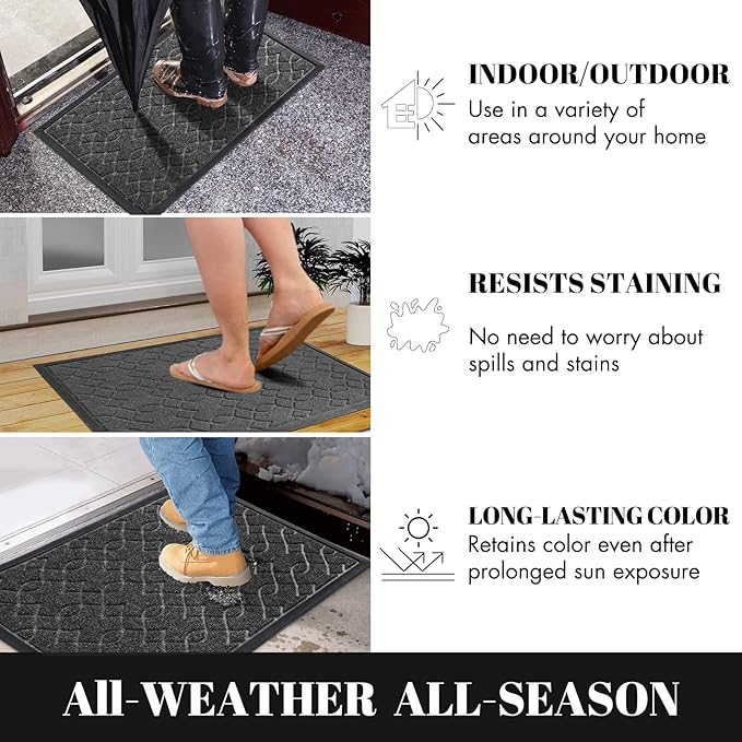 Yimobra Large Door Mat 36x24, All-Season Waterproof Doormat Outdoor Entrance, Heavy Duty Non-Slip Outside Door Mat for Garage Patio Proch Entryway Indoor, Easy Clean, Black Gray