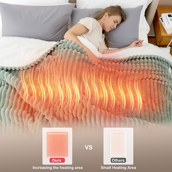 Hansleep Heated Blanket Electric Blanket Twin, Heating Blanket with 9 Heating Levels and 10-Hour Timer Auto Shut Off, Washable Soft Warm Winter Blanket, 62 x 84 Inches, Green