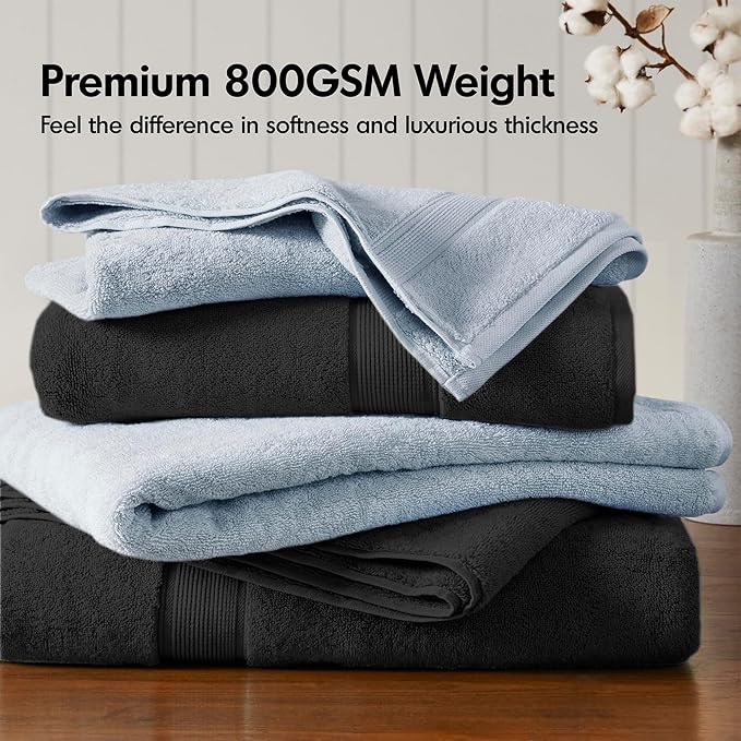 Madison Park 800GSM Bath Sheet Towel Oversized 34" x 68" 2 Pack 100% Cotton Bath Towel Set Highly Absorbent Hotel Spa Quality for Bathroom, Black