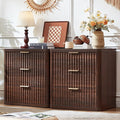 LEYAOYAO 23" Wide Fluted Farmhouse Night Stand Set of 2 with Charging Station, 3 Drawers Large End Table w/Metal Handle, Walnut Nightstand Bedside Table,Wood Dresser for Bedroom, Closet