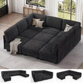 Modular Sectional Sofa with Adjustable Backrest, Large Convertible L/U-Shaped Sleeper Couch for Living Room, Cloud Sofa Bed Modern Reversible Design, Black