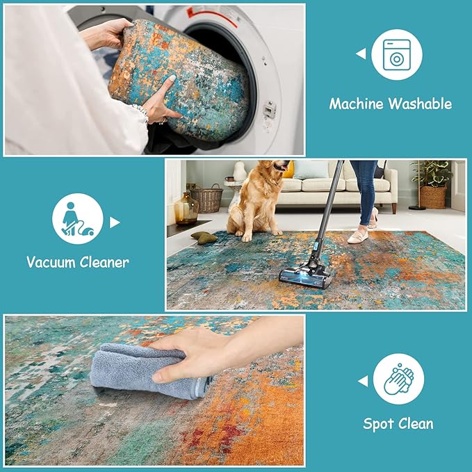 Lahome Modern Abstract Area Rug - 4x6 Colorful Rug for Bedroom Soft Washable Rugs for Living Room Dining Room Non Slip, Contemporary Indoor Carpet for Nursery Office Apartment Playroom Kitchen