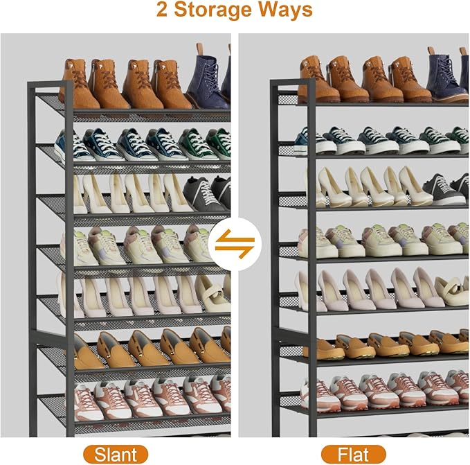 Large Shoe Rack 10 Tier Shoe Organizer, Heavy Duty Metal 5-Tier Stackable Shoe Storage Vertical Shoe Rack for Closet Front Door Entrance, Up to 62 Pairs, 44.8" W x 11.4" D x 71.2" H, Black