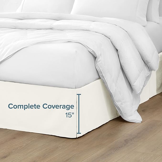 Bare Home Full Bed Skirt - 15-Inch Tailored Drop Easy Fit - Bed Skirt for Beds - Center & Corner Pleats (Full, Cream)
