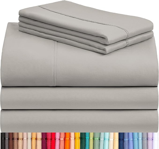 LuxClub 5 PC Split King Sheet Set, Deep Pockets Wrinkle Free Cooling Bed Sheets Hotel Bedding for Women, Men, Includes 1 Fitted Sheet, 1 Flat Sheet and 2 Pillowcases-Light Taupe