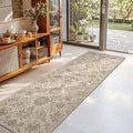 jinchan Torino Runner Rugs 2x5 - Vintage-Inspired Floral Neutral Design Machine Washable Non-Slip Ultra-Thin Low-Pile Rubber Backing Runner Rug for Kitchen Hallway Laundry Room Entryway Taupe