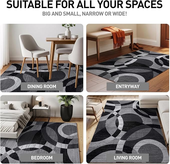Rugshop Contemporary Abstract Circles Perfect for high Traffic Areas of Your Living Room,Bedroom,Home Office,Kitchen Area Rug 6'6" Gray (6' 6" Diameter)