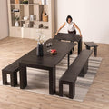 Transformer Table - Solid Wood Extendable Dining Table, Seats 2-12, Extendable Dining Room Table, Space-Saving Furniture, Expandable Dining Furniture (Black, Table + 2 Benches)