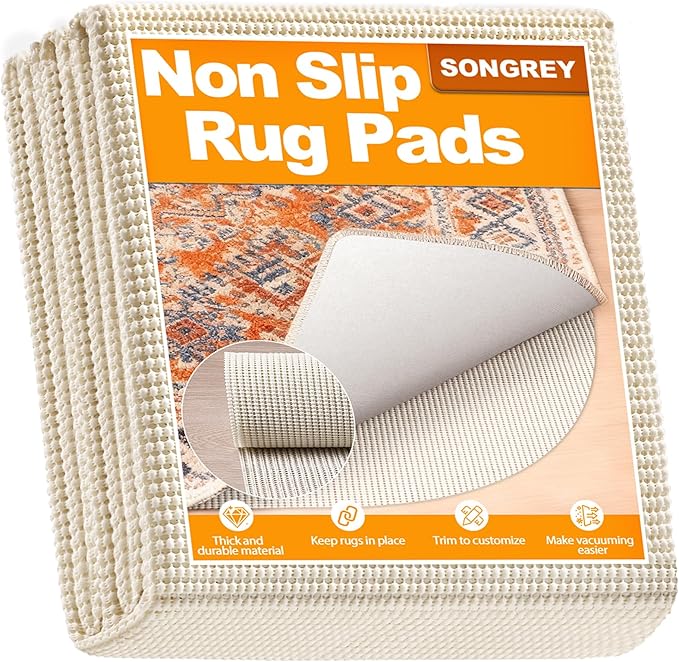 Songrey Non-Slip Rug Pad Round 4 FT, Extra Thick Carpet Pads for Hard Surfaces, Prevents Sliding and Secures Rugs, Provides Floor Protection with Comfort Cushioning