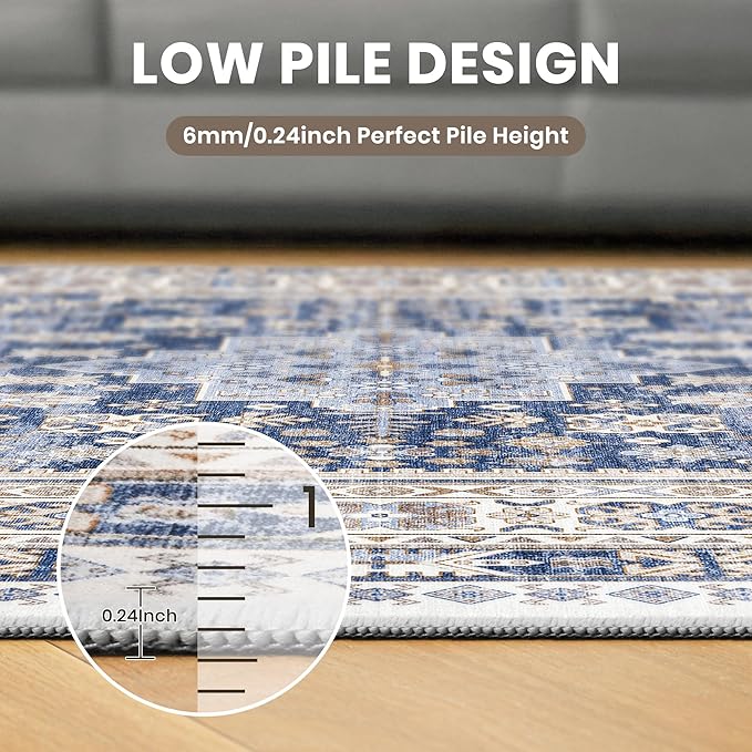 zesthome 2x6 Runner Rug for Hallways, Machine Washable Rug, Non Slip Vintage Low Pile Runners, Stain Resistant Runners for Entryway, Kitchen, Bathroom, Laundry Room, Corridor