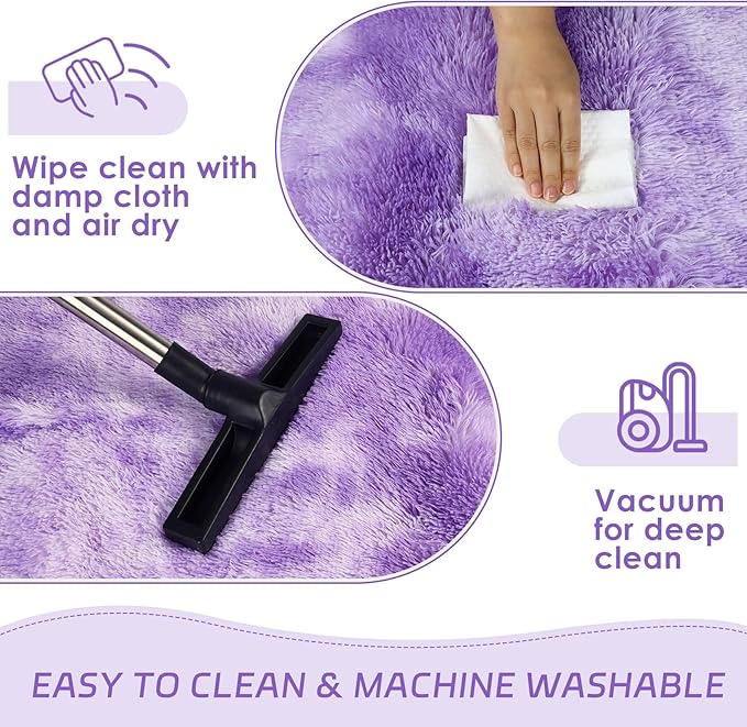 duduta Purple Plush Runner Rugs for Bedroom 2x6 ft, Tie Dye Fluffy Shag Rug for Dorm Nursery Bedside, Machine Washable Non Slip