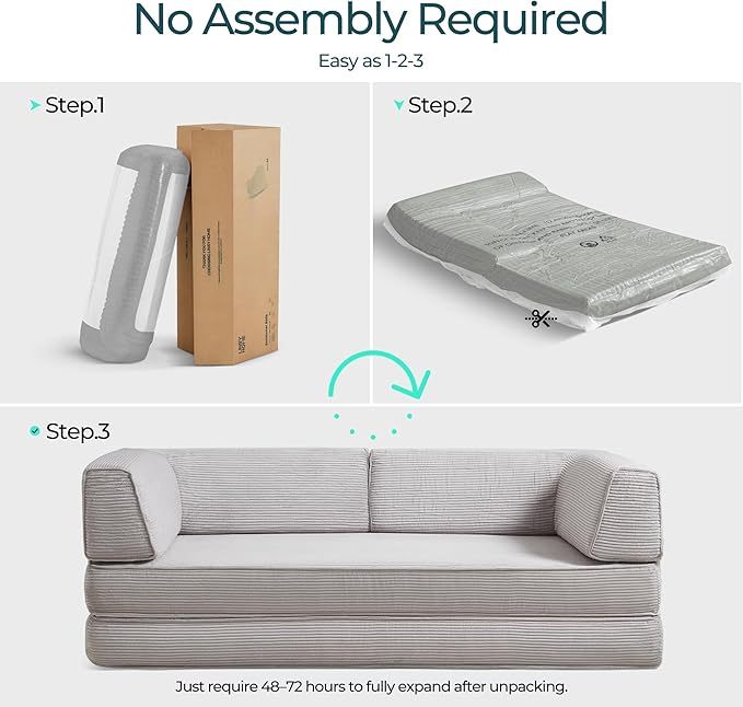 LINSY HOME 79'' Convertible Sofa Bed - Sleeper Sofa Compression Folding Loveseat Sleeper - Foldable Corduroy Couch Bed for Living Room Bedroom - Modular Sectional Compressed Sofa in Box, Grey